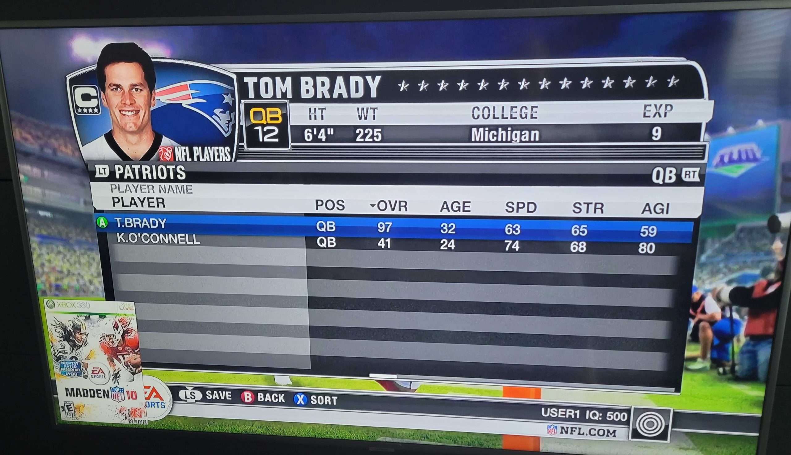 Madden 2010 Brady Rating Card