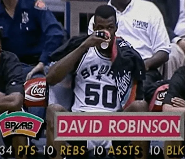 Spurs Center David Robinson Enjoying A Drink After Quadruple Double