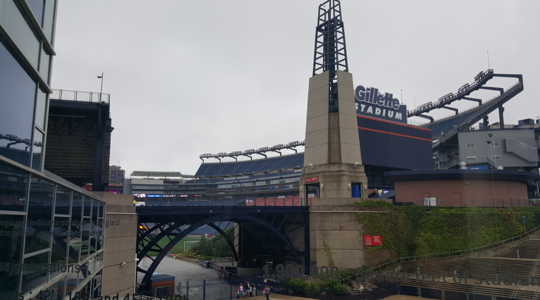 The view of Gillette Stadium from The Hall at Patriots Place